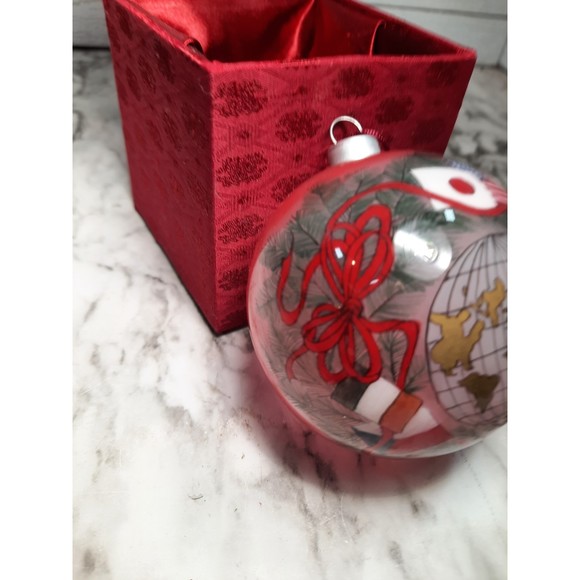 Christmas Ornament Reverse Painted Glass Collectible World and Flag - Picture 2 of 6